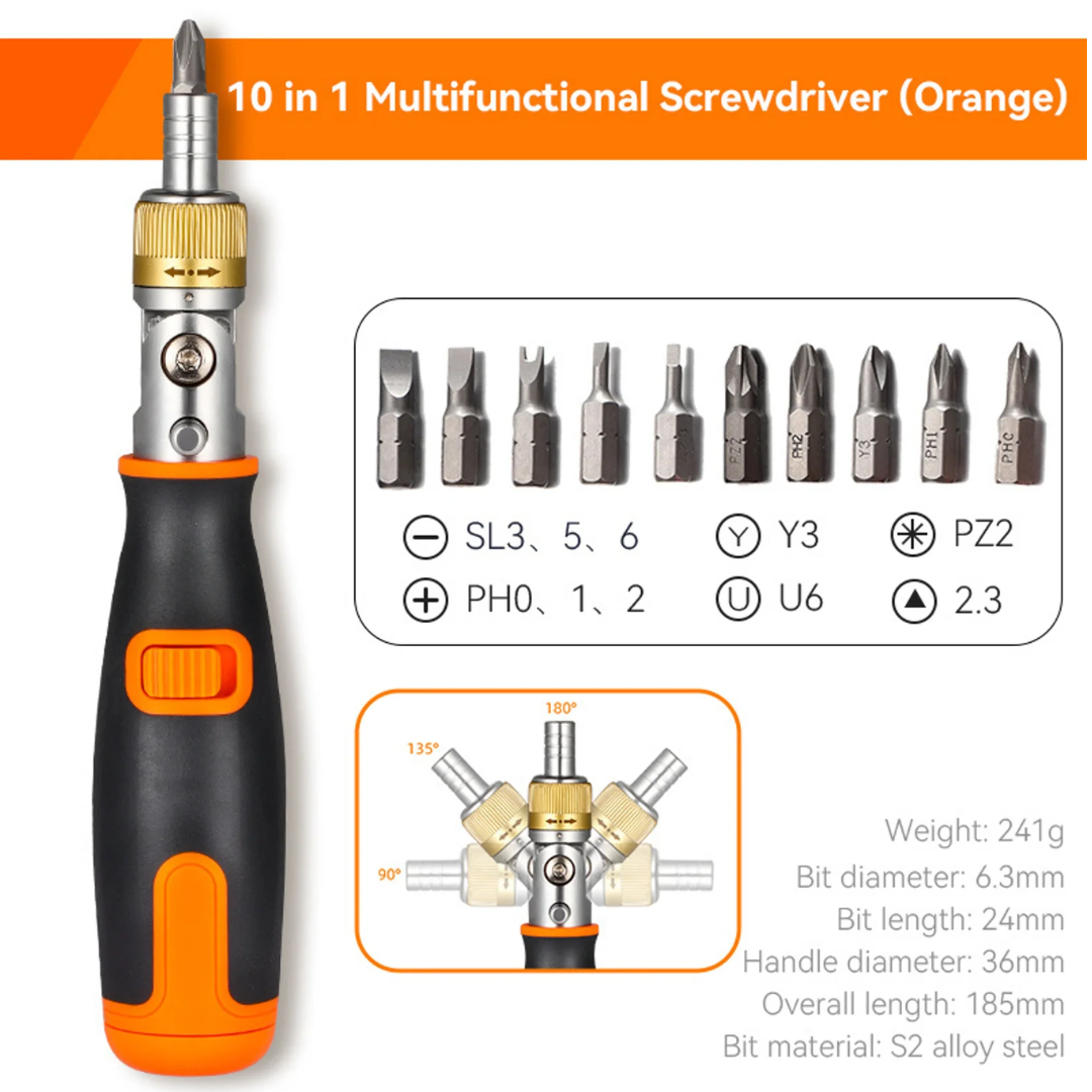 10-in-1 Ratchet Screwdriver Set - Portable Multi-Angle Screwdriver